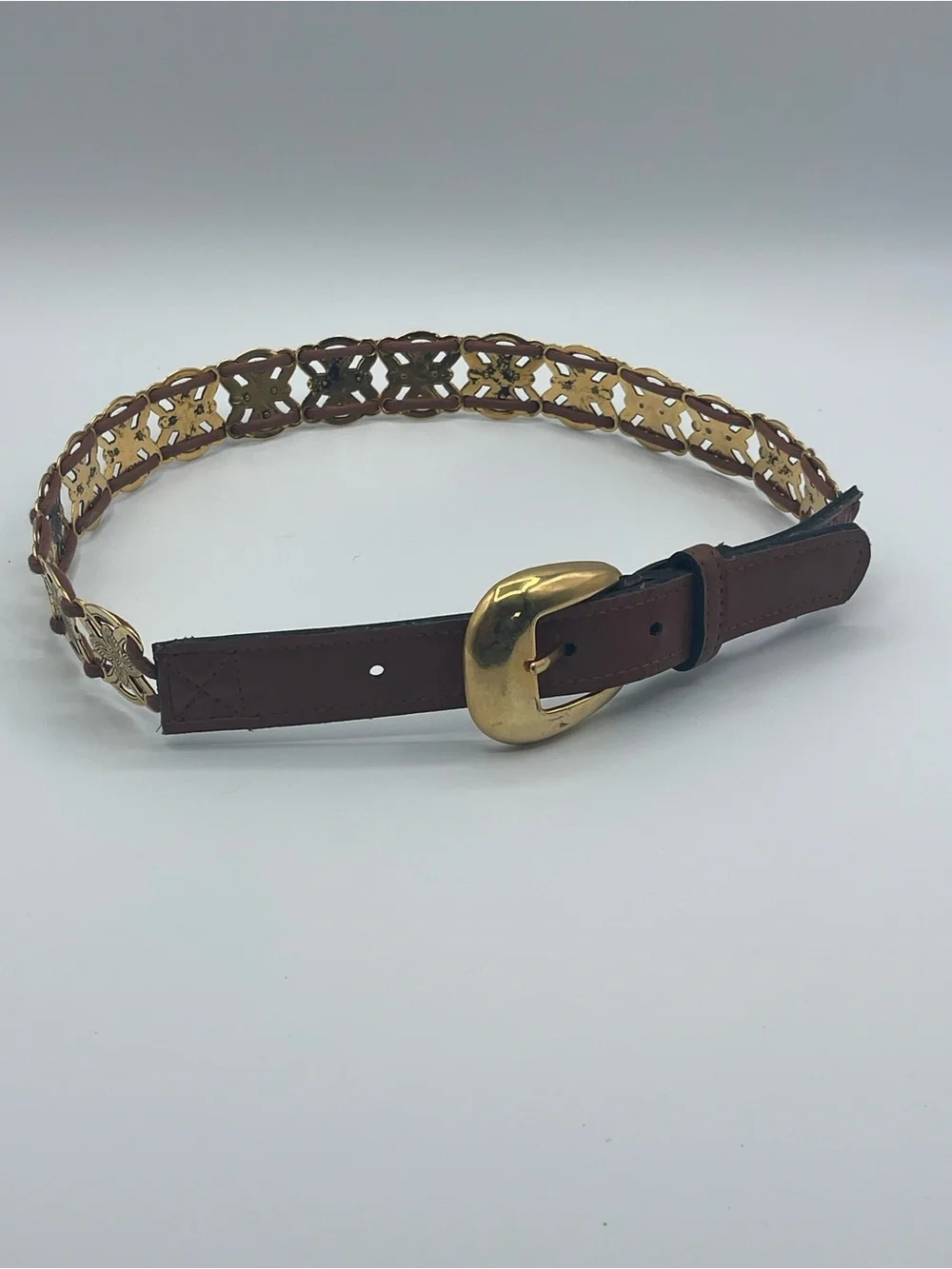 Vintage Paris Sport Club Gold Tone Floral Medallion Chain Belt - Size Small